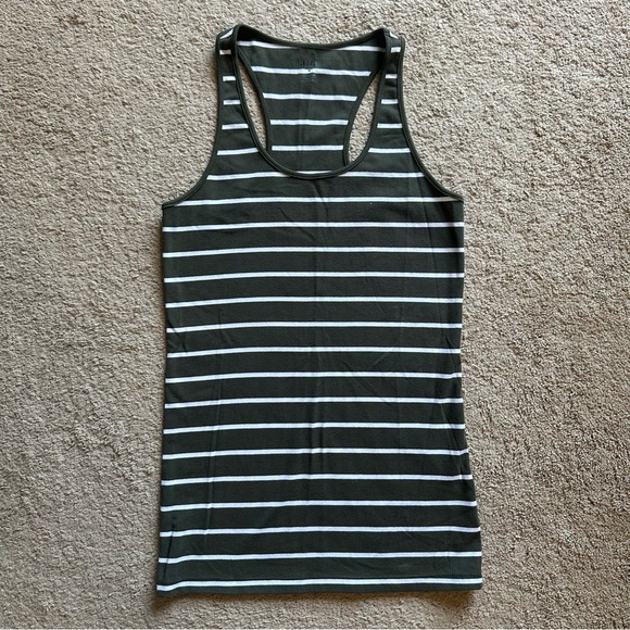 A.n.a Racer-back Tank in Dark Sage Green with White Stripes, size Medium. - Picture 1 of 8
